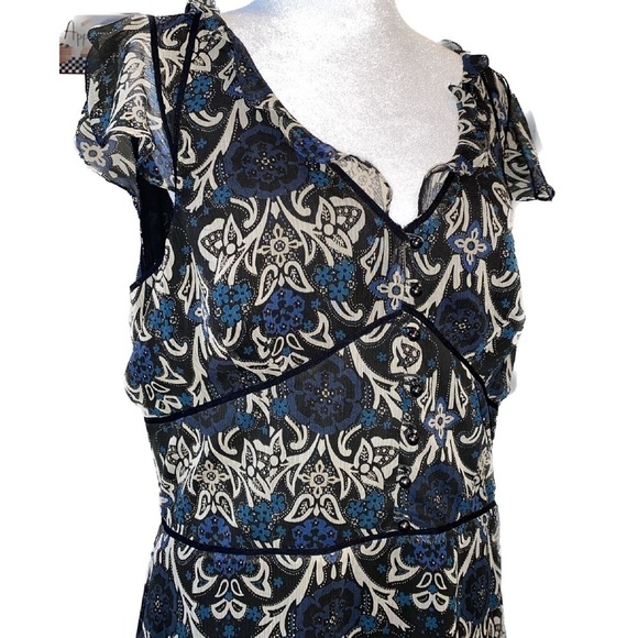Ann Taylor Loft Midi Dress Womens Floral Flutter Sleeves Size 14 - Picture 1 of 12